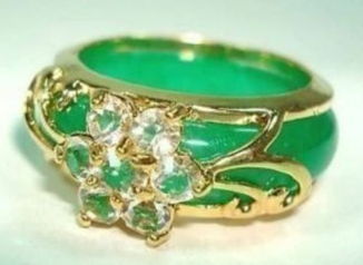 Pierścień Zielony nefryt + kwiat Kryształy 18,5 mm, numer zdjęcia 3