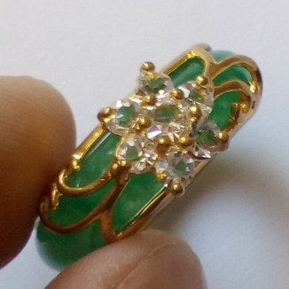 Кольцо - Зеленый нефрит + цветок Кристаллы 18,5 мм, фото №5