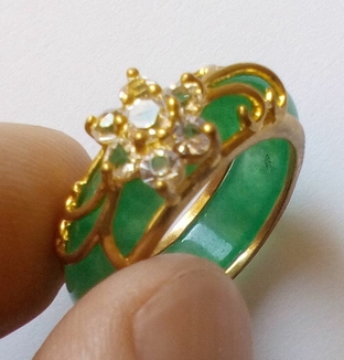 Кольцо - Зеленый нефрит + цветок Кристаллы 18,5 мм, фото №6