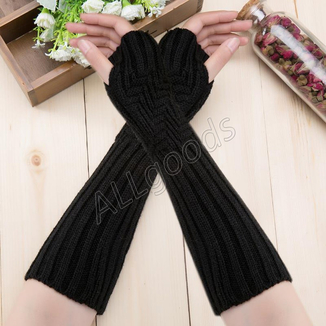 Митенки длинные перчатки без пальцев теплые (MitWarm2) Черные, фото №2