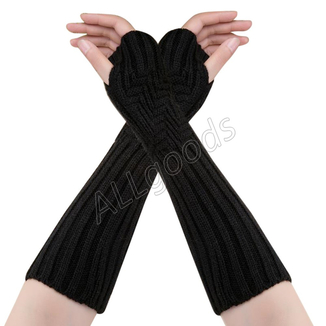 Митенки длинные перчатки без пальцев теплые (MitWarm2) Черные, фото №3