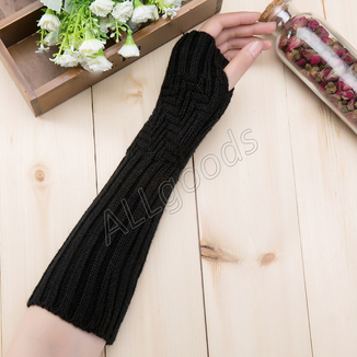 Митенки длинные перчатки без пальцев теплые (MitWarm2) Черные, фото №4