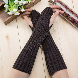 Митенки длинные перчатки без пальцев теплые (MitWarm2) Темно-коричневые, фото №2