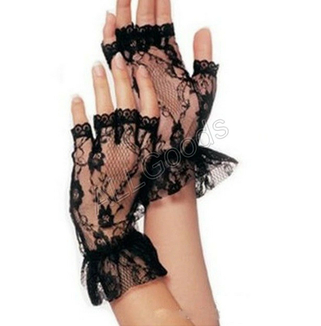 Перчатки кружевные полпальца с кружевом на запястье (p228) Черные, фото №2