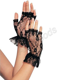Перчатки кружевные полпальца с кружевом на запястье (p228) Черные, фото №4
