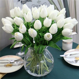 Тюльпан реалистичный искусственный 1шт. Цвет Белый, фото №2