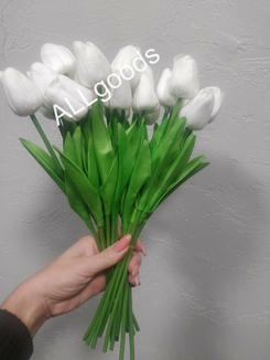 Тюльпан реалистичный искусственный 1шт. Цвет Белый, фото №6