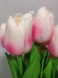 Тюльпан искусственный 1шт. Цвет Бело-розовый градиент, фото №3