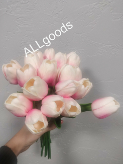 Тюльпан искусственный 1шт. Цвет Бело-розовый градиент, фото №5