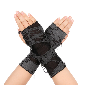 Перчатки без пальцев. Митенки черные рваные (код p1040-black), фото №6