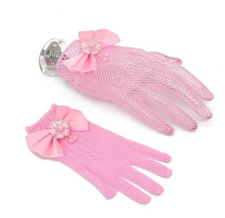 Перчатки в сетку детские короткие с бантиком Розовый, photo number 2