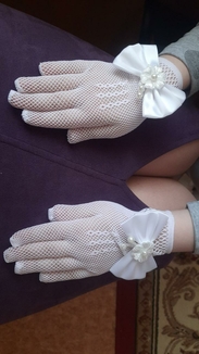 Перчатки в сетку детские короткие с бантиком Белые, photo number 4