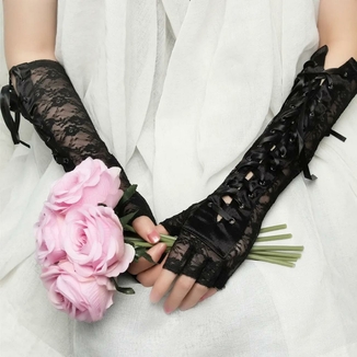 Перчатки женские черные на шнуровке, numer zdjęcia 4