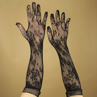 Перчатки кружевные до локтя Черные (p1010-black), фото №6