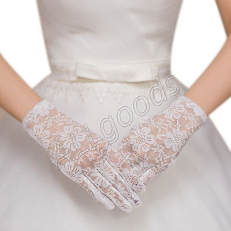 Rękawice zamknięte koronkowe krótkie (r330serye) biały, numer zdjęcia 2