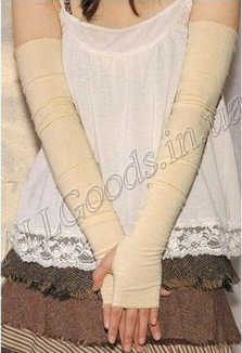 Митенки длинные до плеч (перчатки без пальцев mit1) Бежевые, фото №2