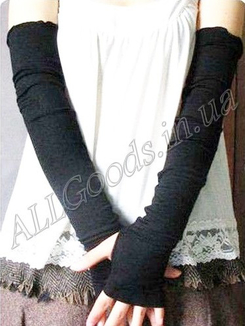 Митенки длинные до плеч (перчатки без пальцев mit1) Черные, фото №2