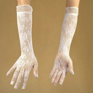Перчатки кружевные длинные. Белые (p1010-white), фото №3