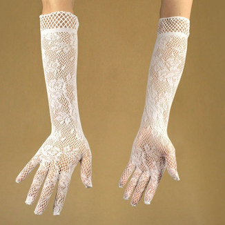 Перчатки кружевные длинные. Белые (p1010-white), фото №5