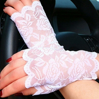 Rękawiczki koronkowe krótkie Mittens (p331-white), numer zdjęcia 3
