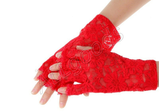 Rękawiczki koronkowe krótkie polpalca (p328) Czerwone, numer zdjęcia 3
