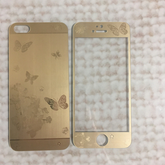 Стекло защитное на iPhone 5, 5S, 5с, SE Золотые бабочки (комплект 2 шт в уп), фото №2