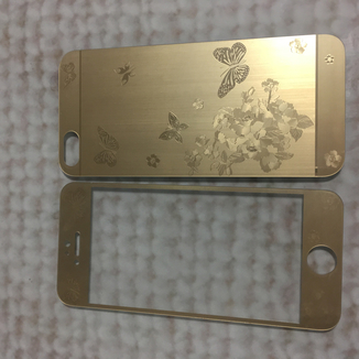 Стекло защитное на iPhone 5, 5S, 5с, SE Золотые бабочки (комплект 2 шт в уп), фото №3