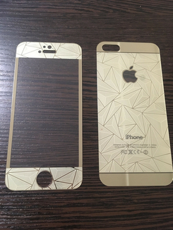 Стекло защитное на iPhone 5, 5S, 5с, SE Золотая абстракция (комплект 2 шт в уп), фото №3