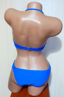 Купальник раздельный синего цвета с открытыми плечами, фото №3