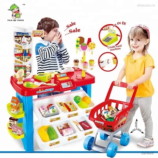 Игровой набор Магазин с прилавком, кассой, тележкой, продуктами 46 элементов RPC (668-22), фото №2