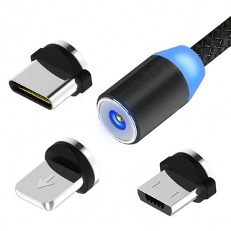 Магнитный кабель USB 3 в 1 Magnetic Cable micro usb, lightning, type-c в нейлоновой оплетке, фото №2