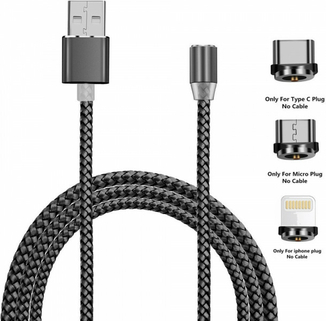 Магнитный кабель USB 3 в 1 Magnetic Cable micro usb, lightning, type-c в нейлоновой оплетке, фото №3