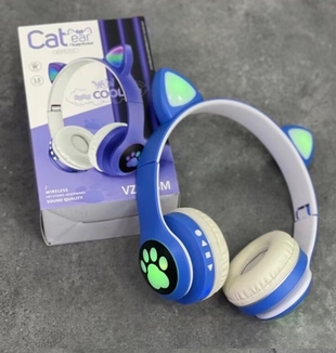 Беспроводные Bluetooth-наушники Cat VZV-23 M Кошачьи ушки з микрофоном с FM радио, AUX, подсветкой, фото №3