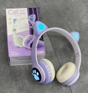 Беспроводные Bluetooth-наушники Cat VZV-23 M Кошачьи ушки з микрофоном с FM радио, AUX, подсветкой, фото №4