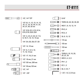 Набор инструмента Intertool - 1/4" x 1/2 111 ед. Storm (ET-8111), photo number 7