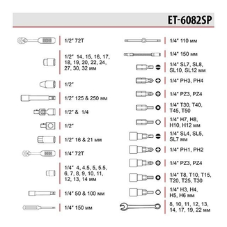 Набор инструмента Intertool - 1/4" x 1/2" 82 ед. SemiPro (ET-6082SP), фото №5