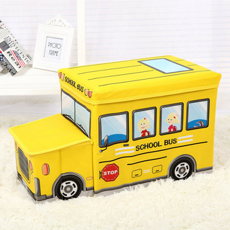 Пуф Короб складной, ящик для игрушек С КАПОТОМ Школьный Автобус желтый, photo number 2