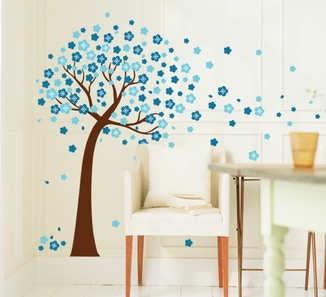 Интерьерная наклейка на стену Дерево Голубые Цветы AY9026B, фото №2