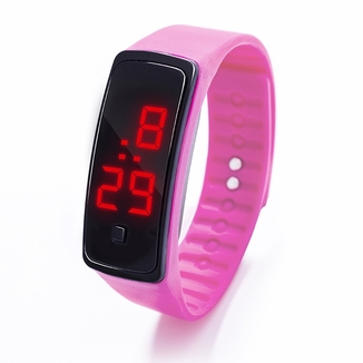 Спортивные силиконовые часы-браслет LED темно-розовые SW2-10, numer zdjęcia 2