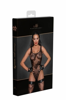 Боди Noir Handmade F242 Tulle body with patterned flock embroidery - M, фото №8