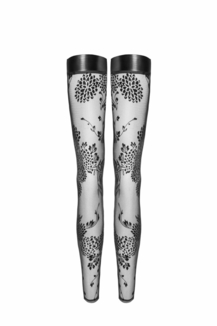 Чулки Noir Handmade F243 Tulle stockings with patterned flock embroidery - XXL, numer zdjęcia 5
