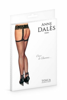 Чулки с поясом Anne De Ales TOSCA T1 Black, средняя сеточка, сзади стрелки, кружевной пояс, фото №4