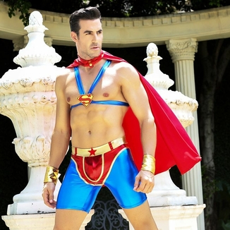 Мужской эротический костюм супермена "Готовый на всё Стив" One Size: плащ, портупея, шорты, манжеты, фото №3