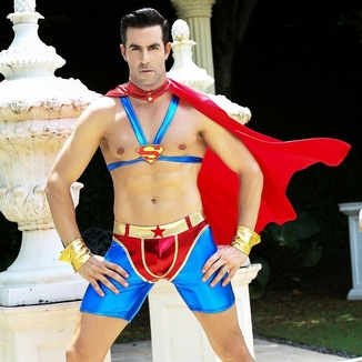Мужской эротический костюм супермена "Готовый на всё Стив" One Size: плащ, портупея, шорты, манжеты, фото №4