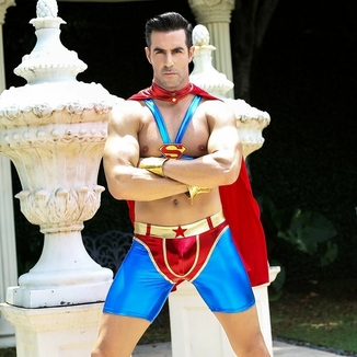 Мужской эротический костюм супермена "Готовый на всё Стив" One Size: плащ, портупея, шорты, манжеты, numer zdjęcia 5