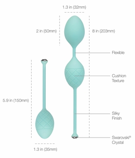 Роскошные вагинальные шарики PILLOW TALK - Frisky Teal с кристаллом, диаметр 3,2см, вес 49-75гр, photo number 9