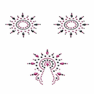 Пэстис из кристаллов Petits Joujoux Gloria set of 3 - Black/Pink, украшение на грудь и вульву, numer zdjęcia 2