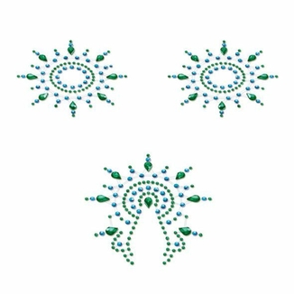Пэстис из кристаллов Petits Joujoux Gloria set of 3 - Green/Blue, украшение на грудь и вульву, photo number 2
