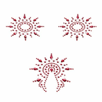 Пэстис из кристаллов Petits Joujoux Gloria set of 3 - Red, украшение на грудь и вульву, photo number 2