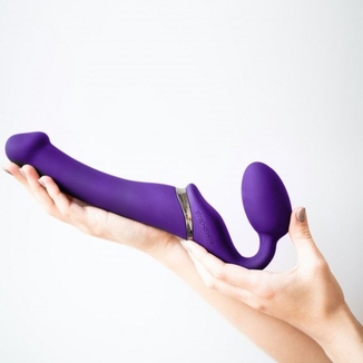 Безремневой страпон с вибрацией Strap-On-Me Vibrating Violet M диаметр 3,3см, пульт ДУ, регулируемый, фото №6